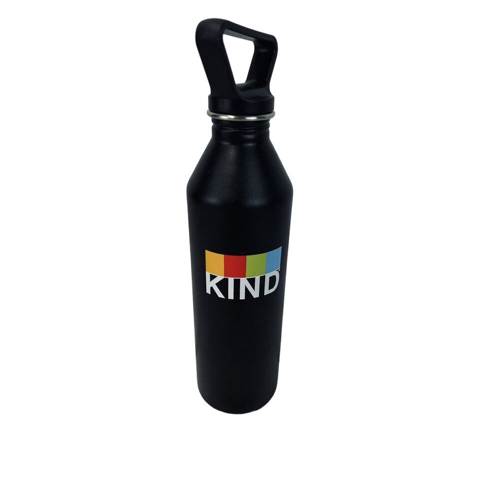 KIND Water Lightweight Metal Bottle Black 27 oz Screw Lid Hiking Clip Handle